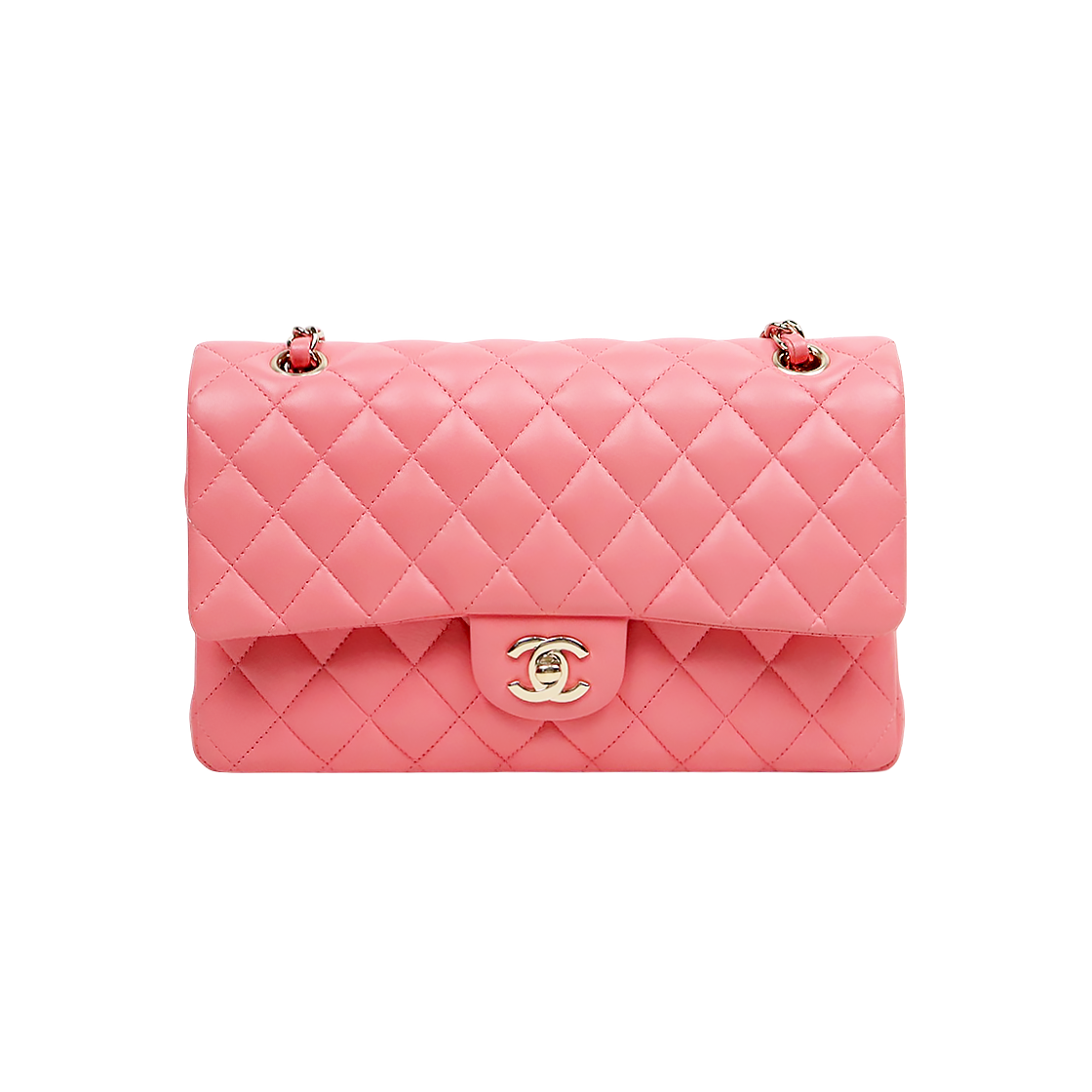 Chanel Pink Medium Lambskin Classic Bag with Double Flap and Built-in Chip