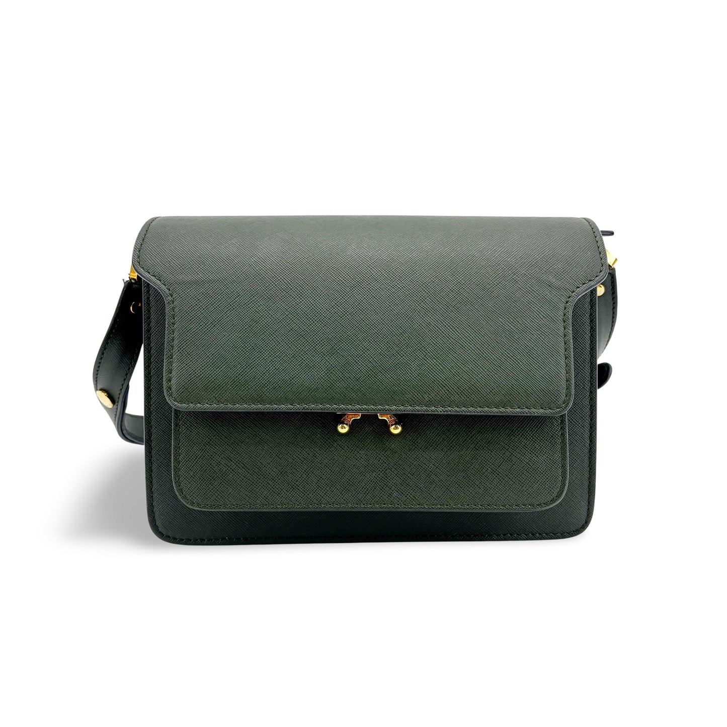 Marni Saffiano Trunk Bag Medium Deep Green