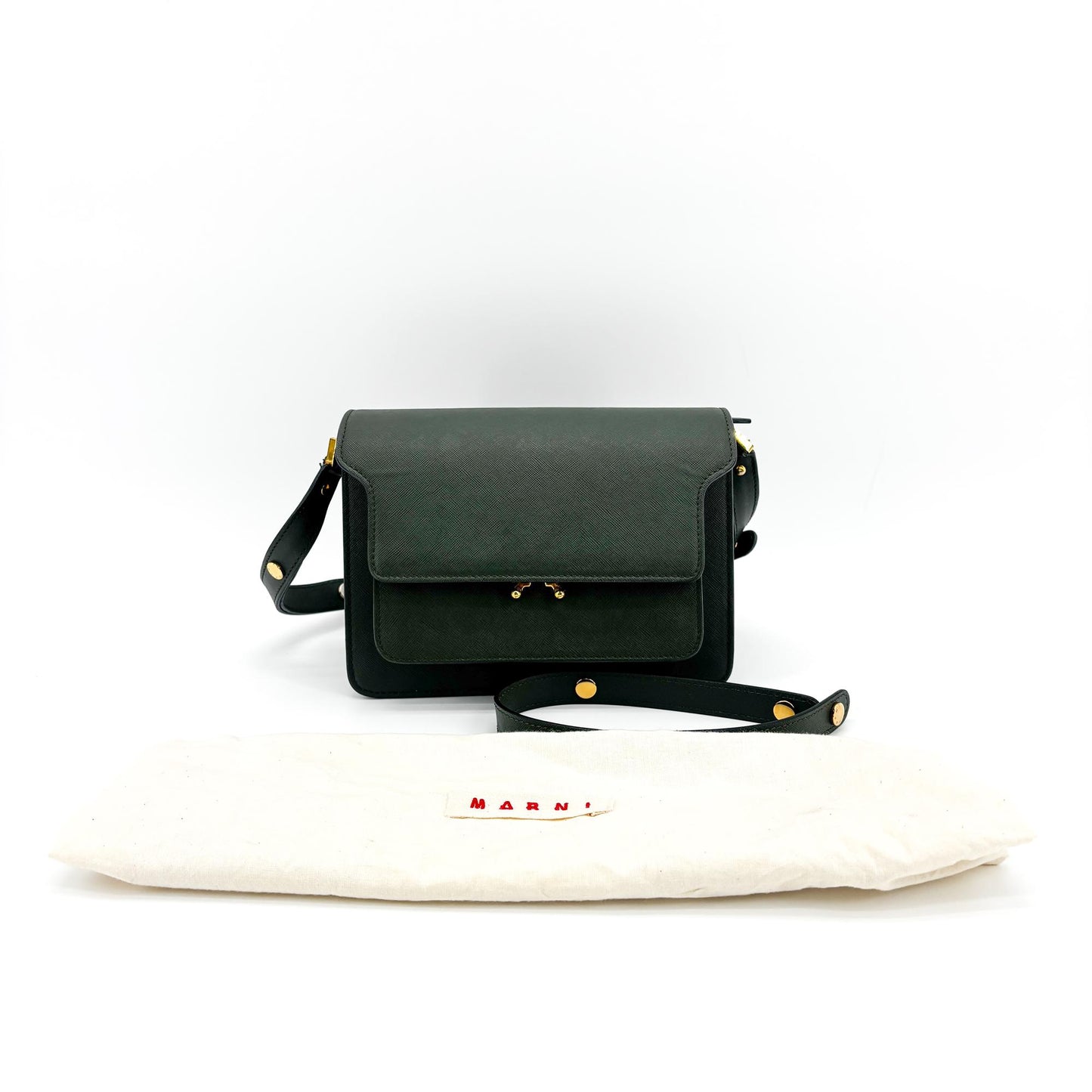 Marni Saffiano Trunk Bag Medium Deep Green