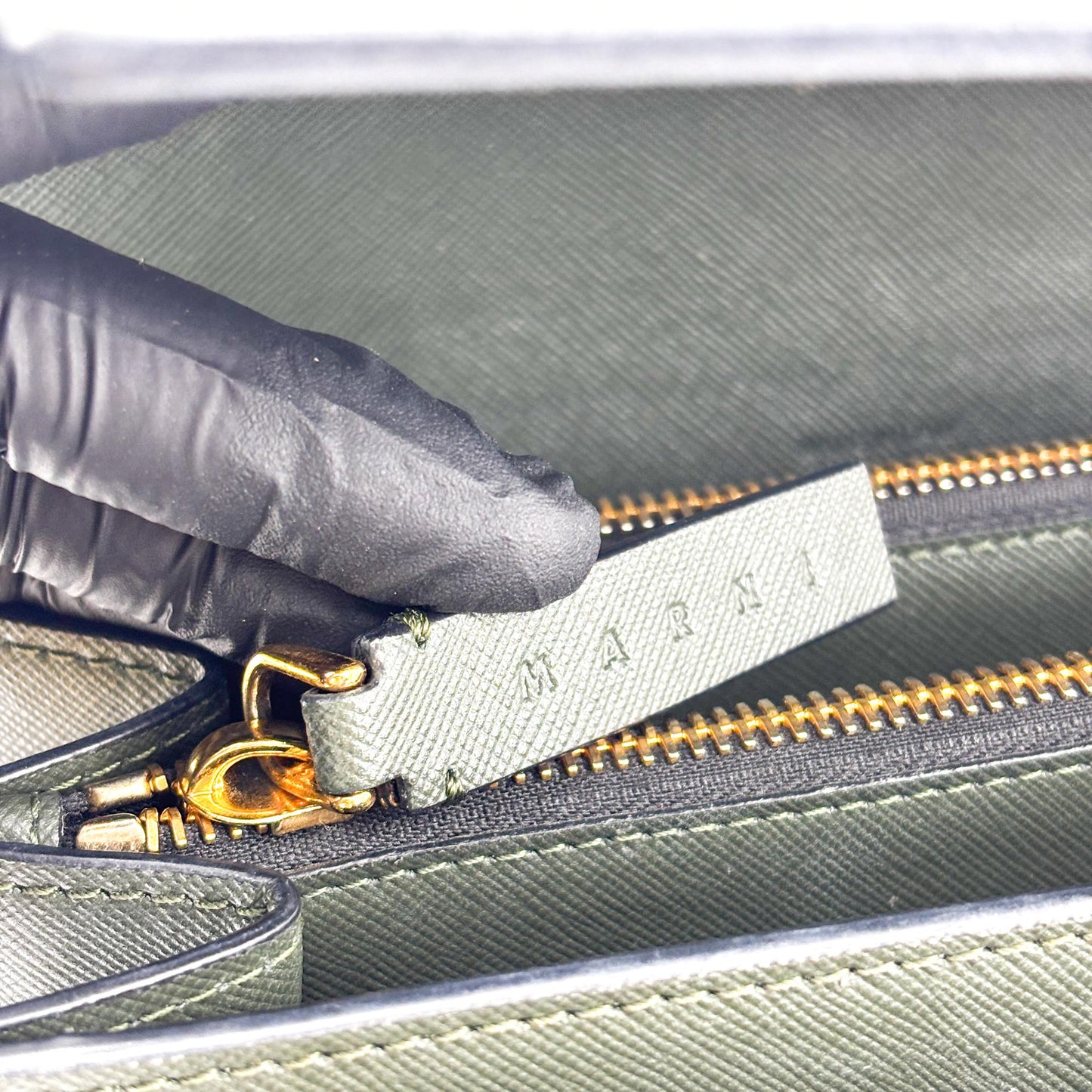Marni Saffiano Trunk Bag Medium Deep Green