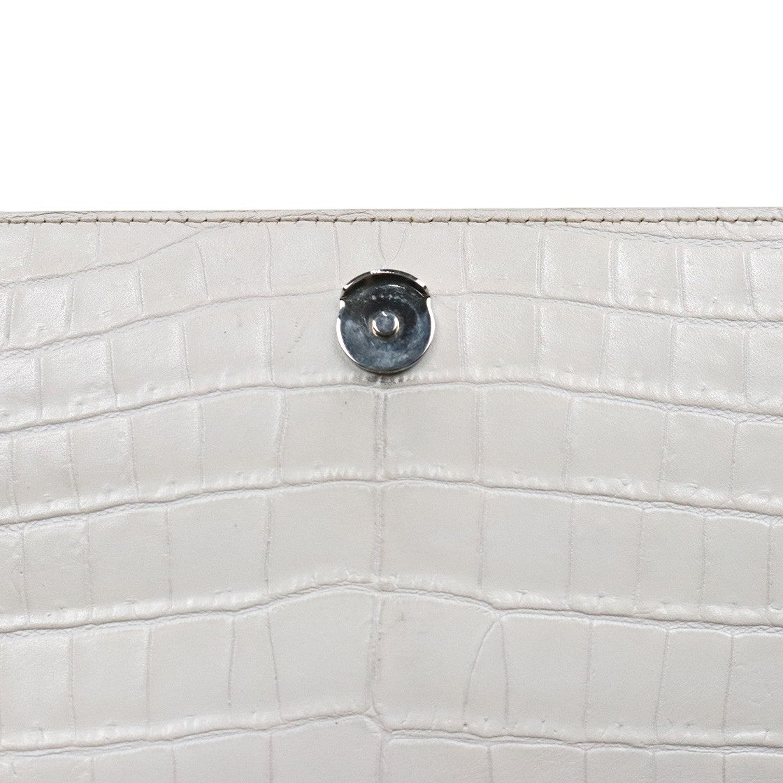 Saint Laurent White Crocodile-Embossed Sunset Shoulder Bag