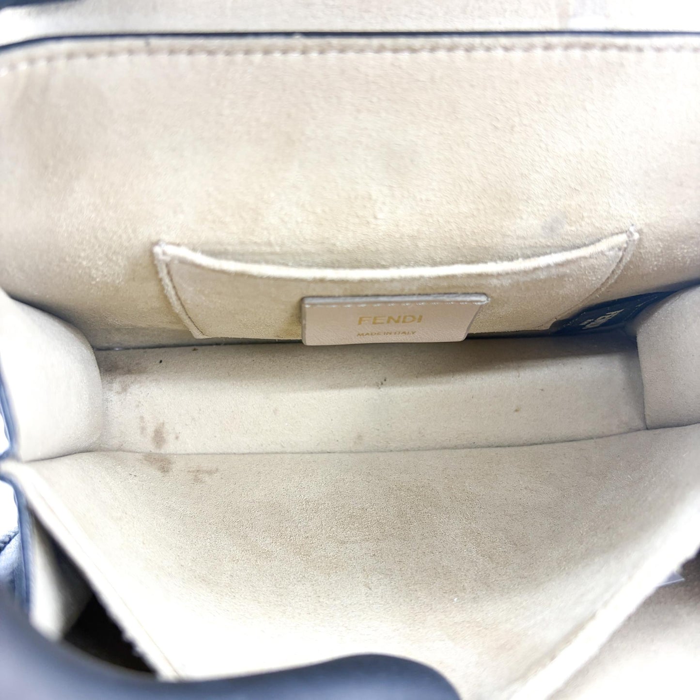 Fendi FF Embossed Khan You Medium Shoulder Bag Black Gold Hardware