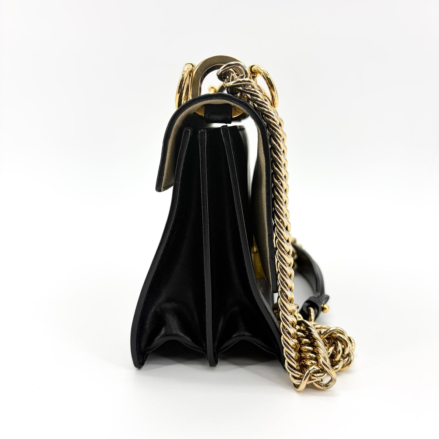 Fendi FF Embossed Khan You Medium Shoulder Bag Black Gold Hardware