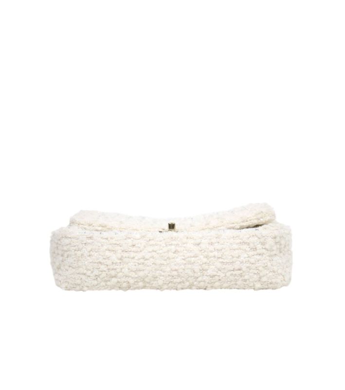 Chanel White Tweed CC Flap Chain Shoulder Bag