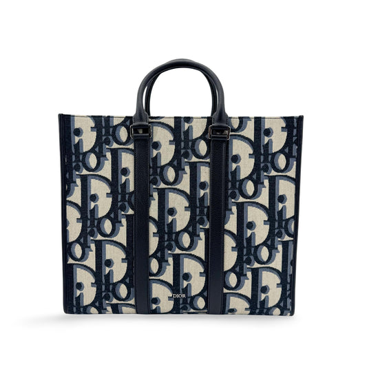 Dior Oblique Jacquard Vertical Tote Bag Navy