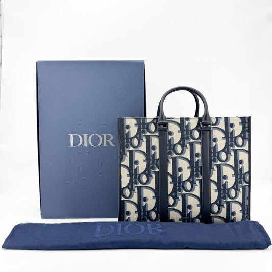 Dior Oblique Jacquard Vertical Tote Bag Navy