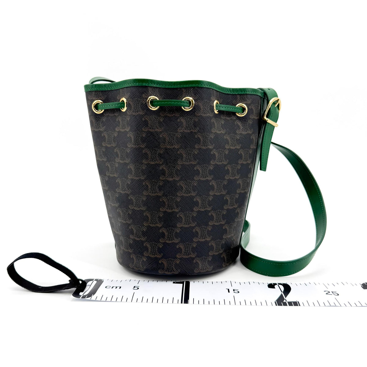 Celine Triomphe Canvas Small Bucket Bag Green