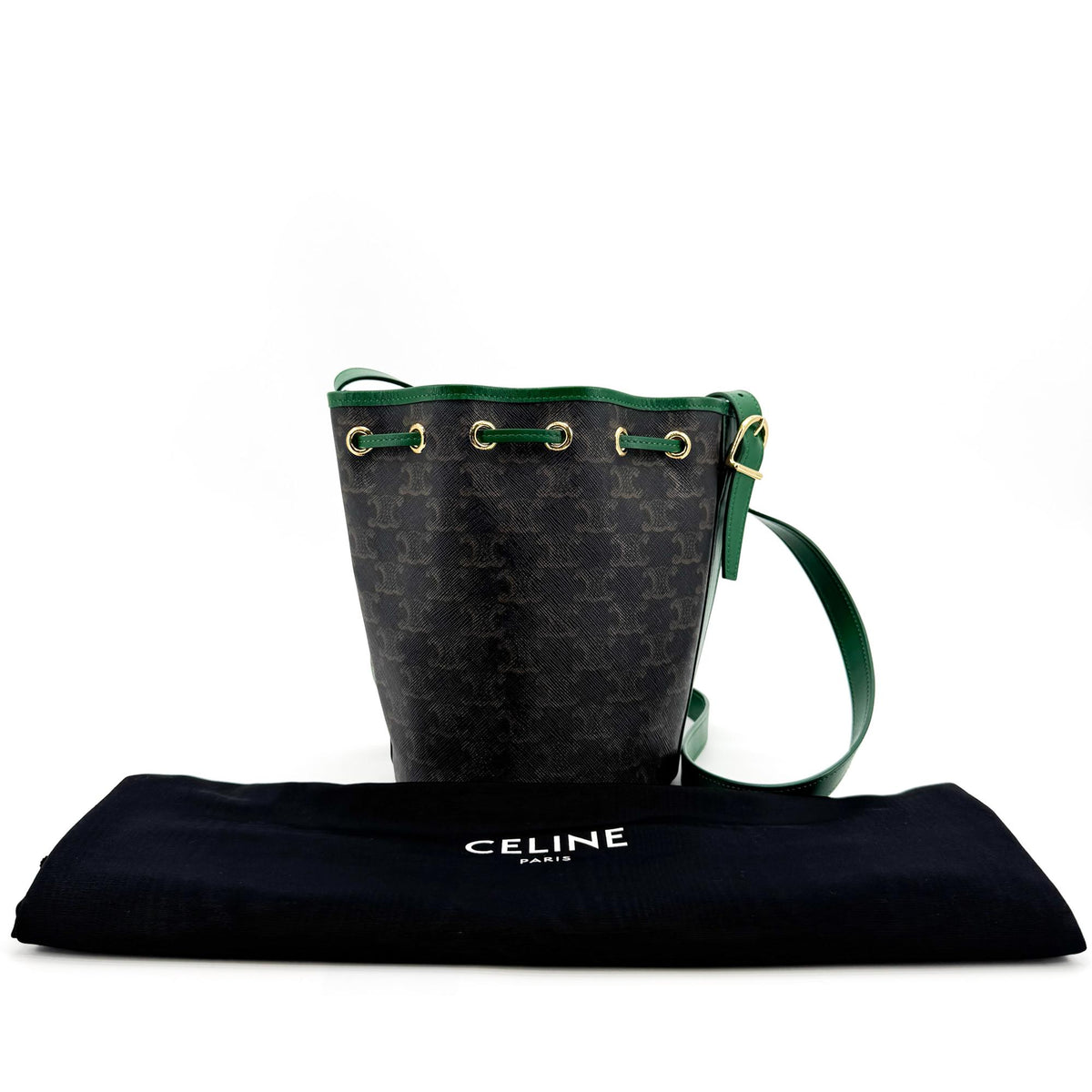 Celine Triomphe Canvas Small Bucket Bag Green