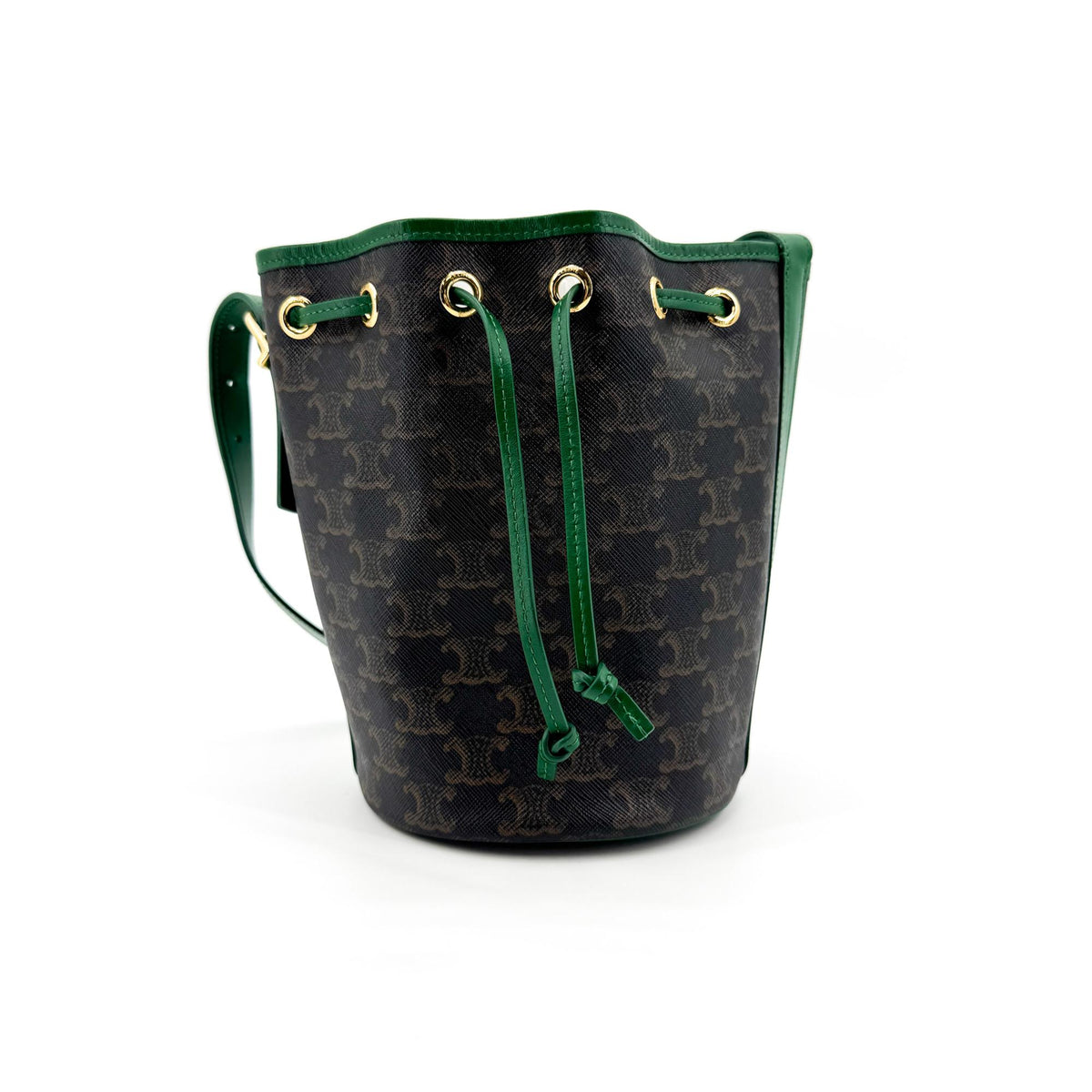 Celine Triomphe Canvas Small Bucket Bag Green