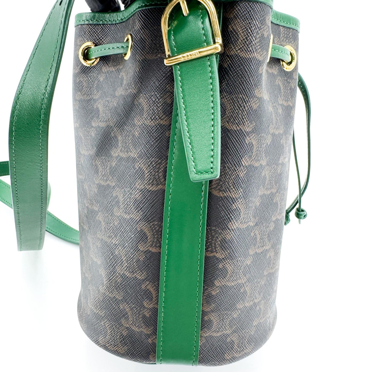 Celine Triomphe Canvas Small Bucket Bag Green
