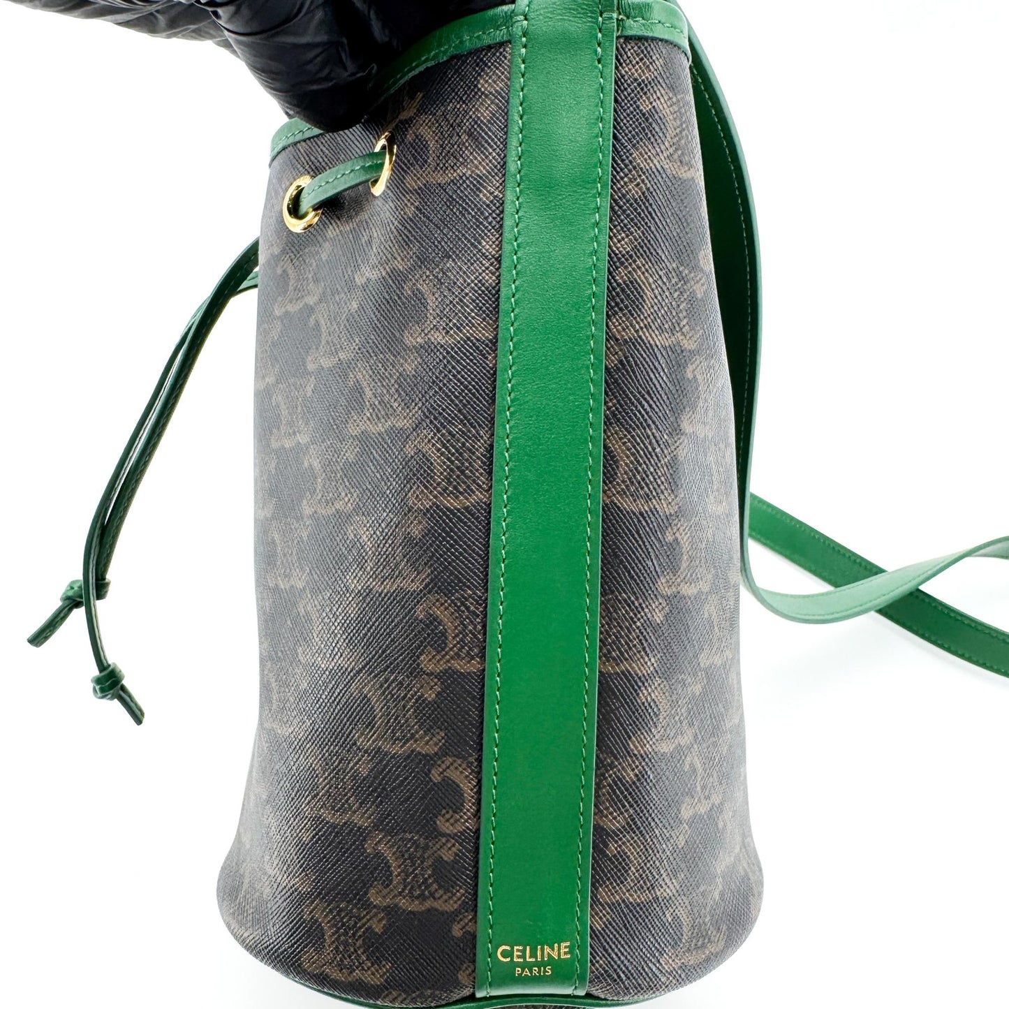 Celine Triomphe Canvas Small Bucket Bag Green