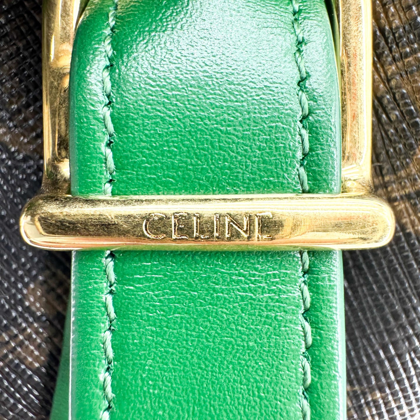 Celine Triomphe Canvas Small Bucket Bag Green