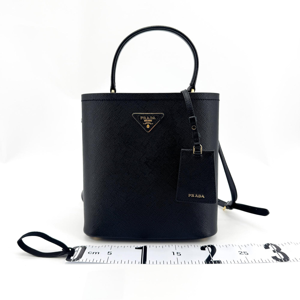 Prada Saffiano Leather Panier Small Bag Black Gold Hardware