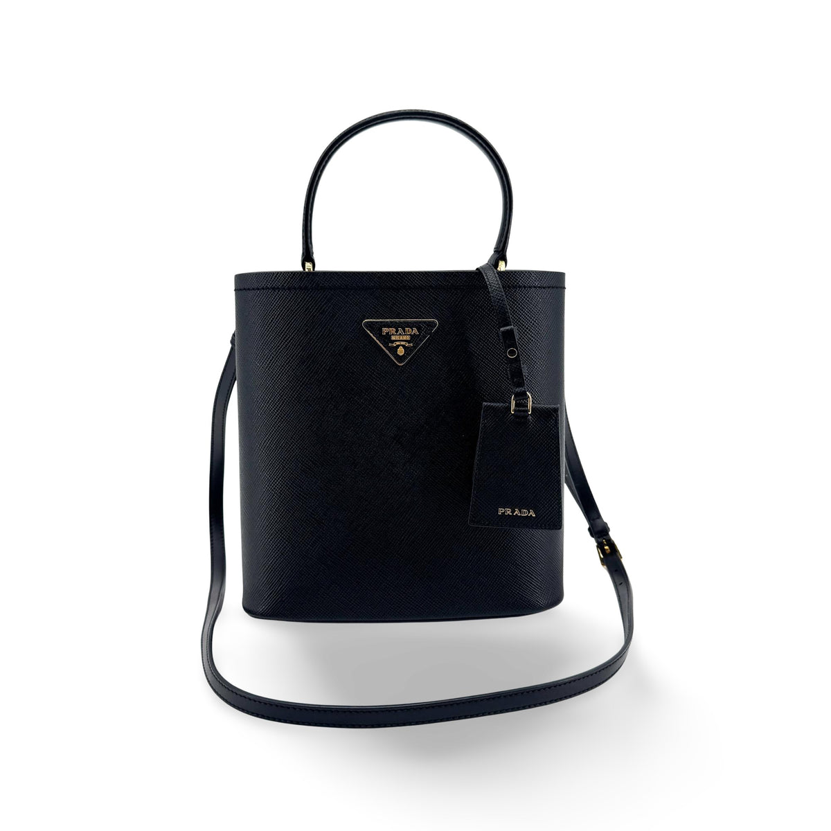 Prada Saffiano Leather Panier Small Bag Black Gold Hardware