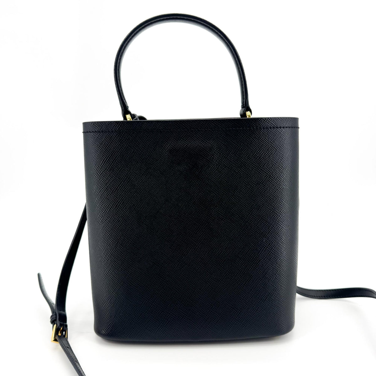Prada Saffiano Leather Panier Small Bag Black Gold Hardware