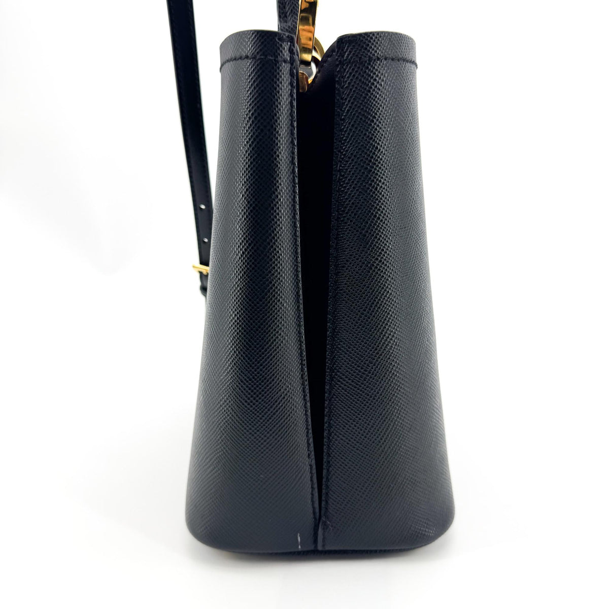 Prada Saffiano Leather Panier Small Bag Black Gold Hardware