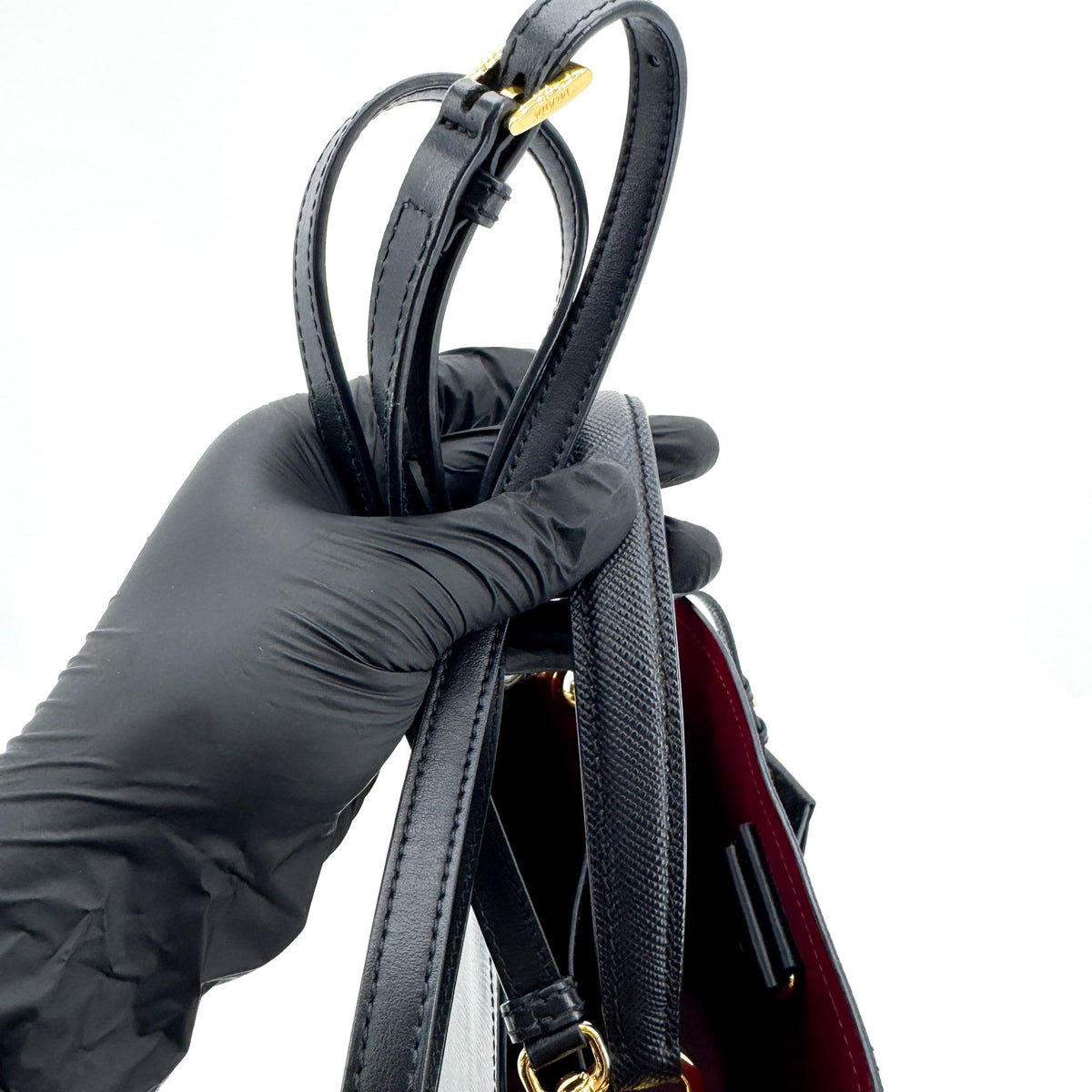 Prada Saffiano Leather Panier Small Bag Black Gold Hardware