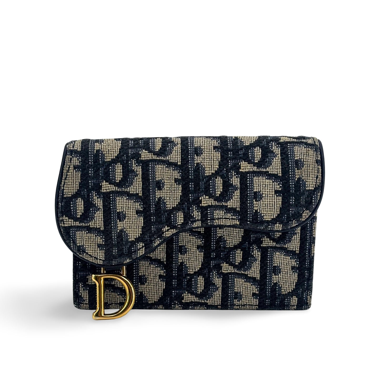 Dior Saddle Flap Card Holder Blue Oblique Jacquard
