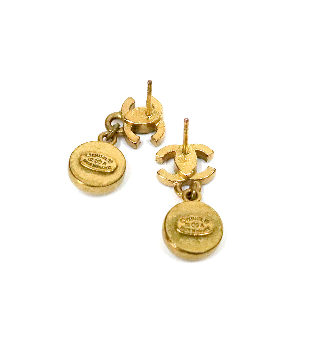 Chanel Black CC Button Gold Earrings