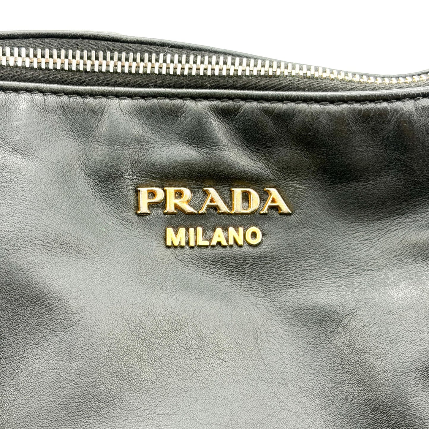 Prada Vitello Phoenix Black Gold Buckle Top Handle Bag