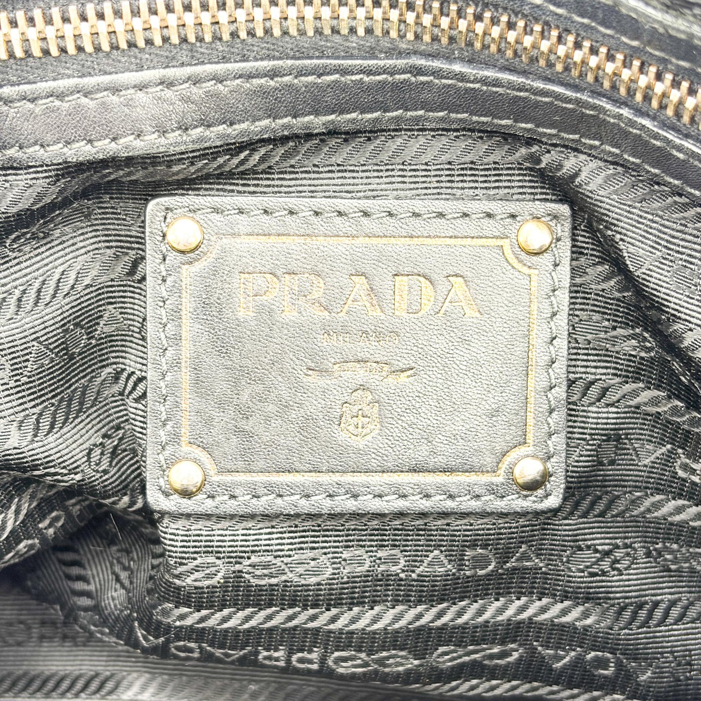 Prada Vitello Phoenix Black Gold Buckle Top Handle Bag