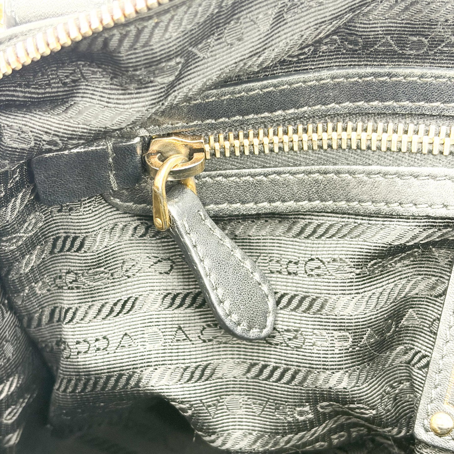Prada Vitello Phoenix Black Gold Buckle Top Handle Bag