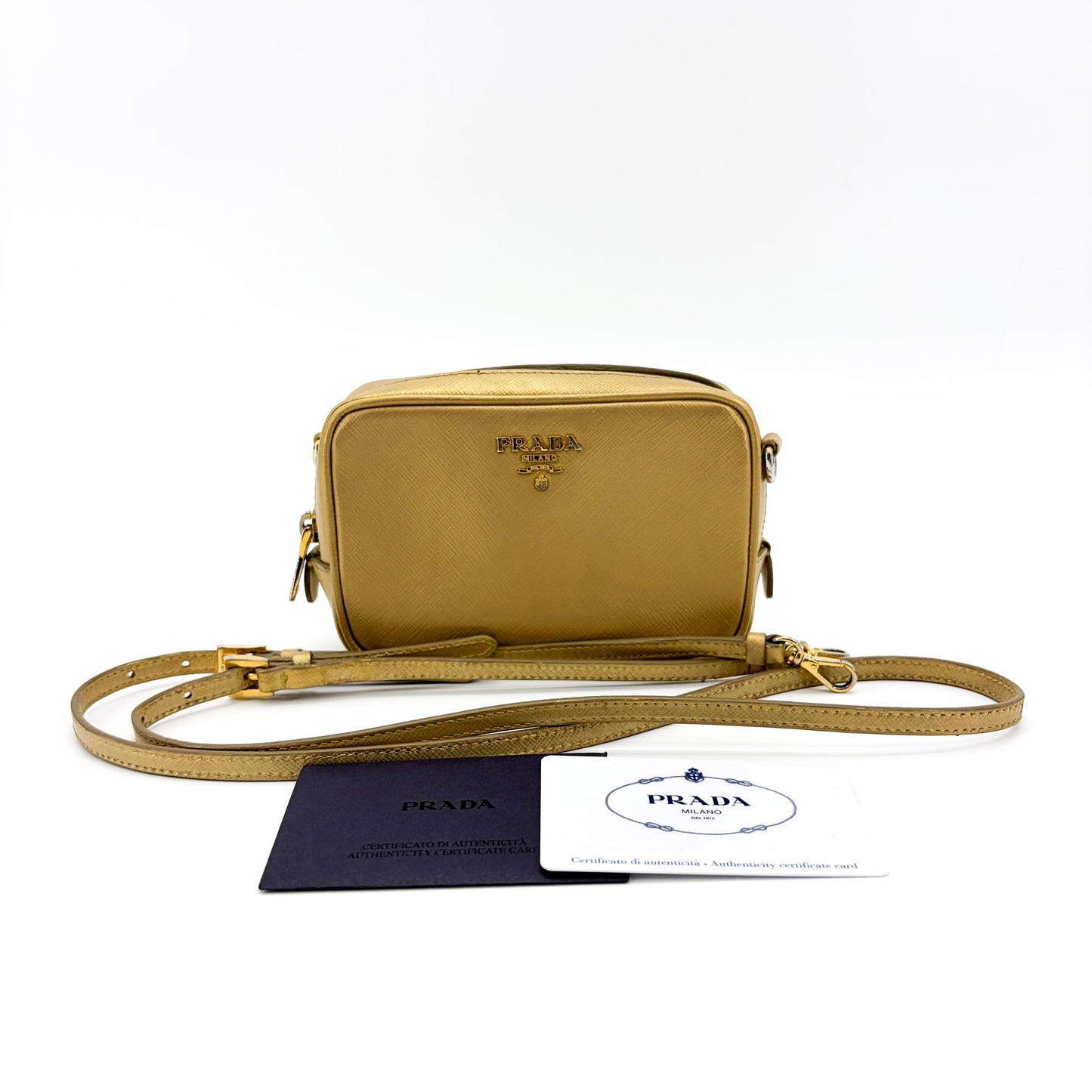 Prada Saffiano Leather Camera Bag Gold