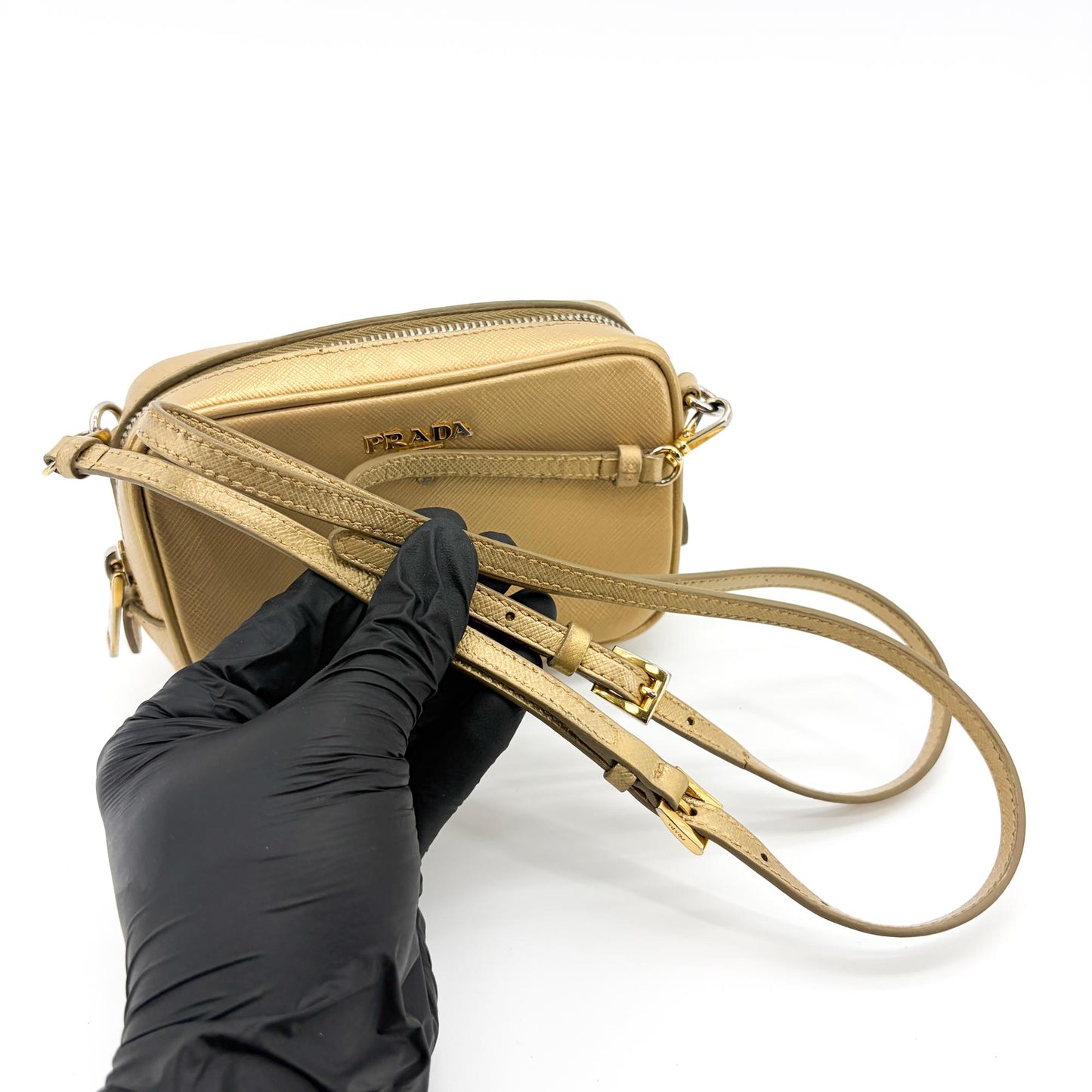 Prada Saffiano Leather Camera Bag Gold