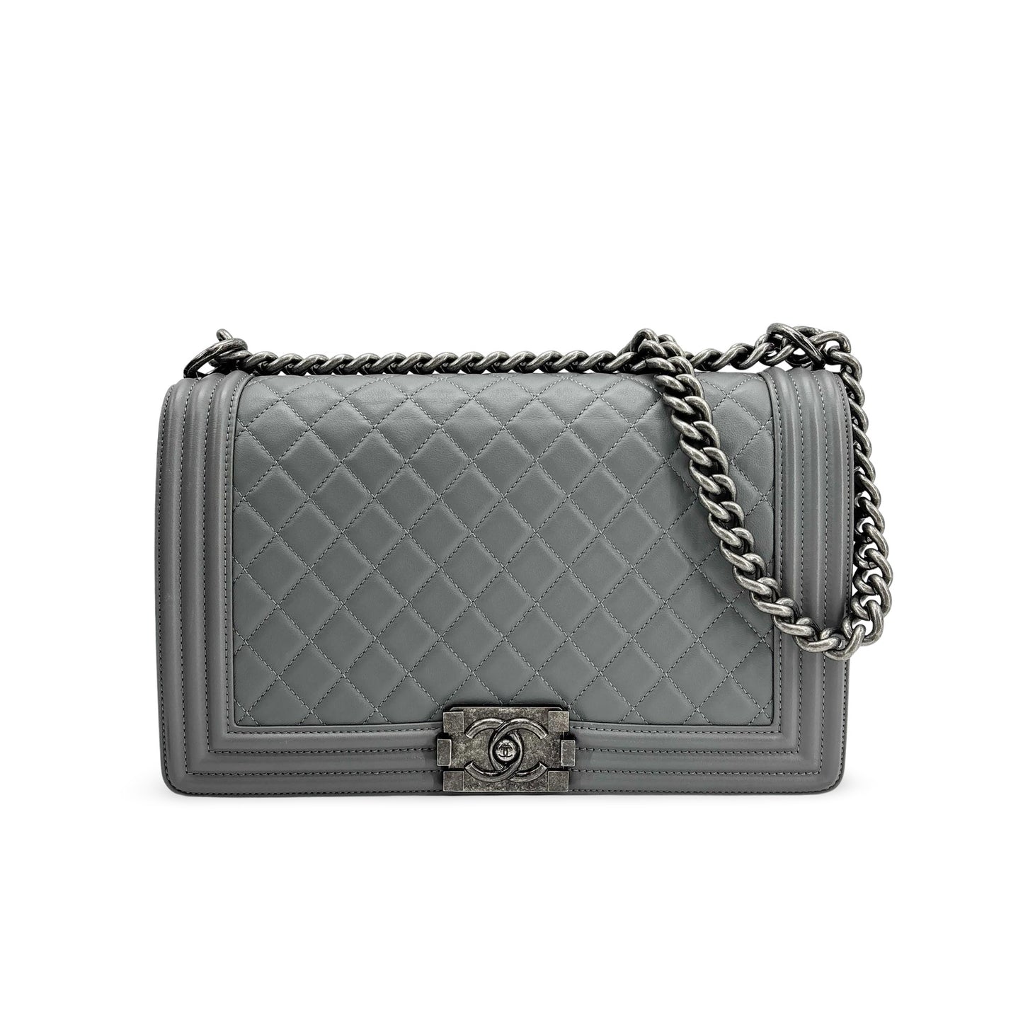 Chanel Boy Bag Medium Vintage Silver Hardware Grey