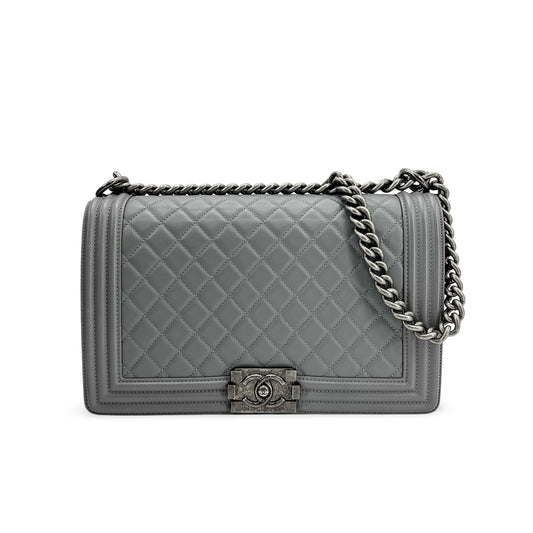 Chanel Boy Bag Medium Vintage Silver Hardware Grey