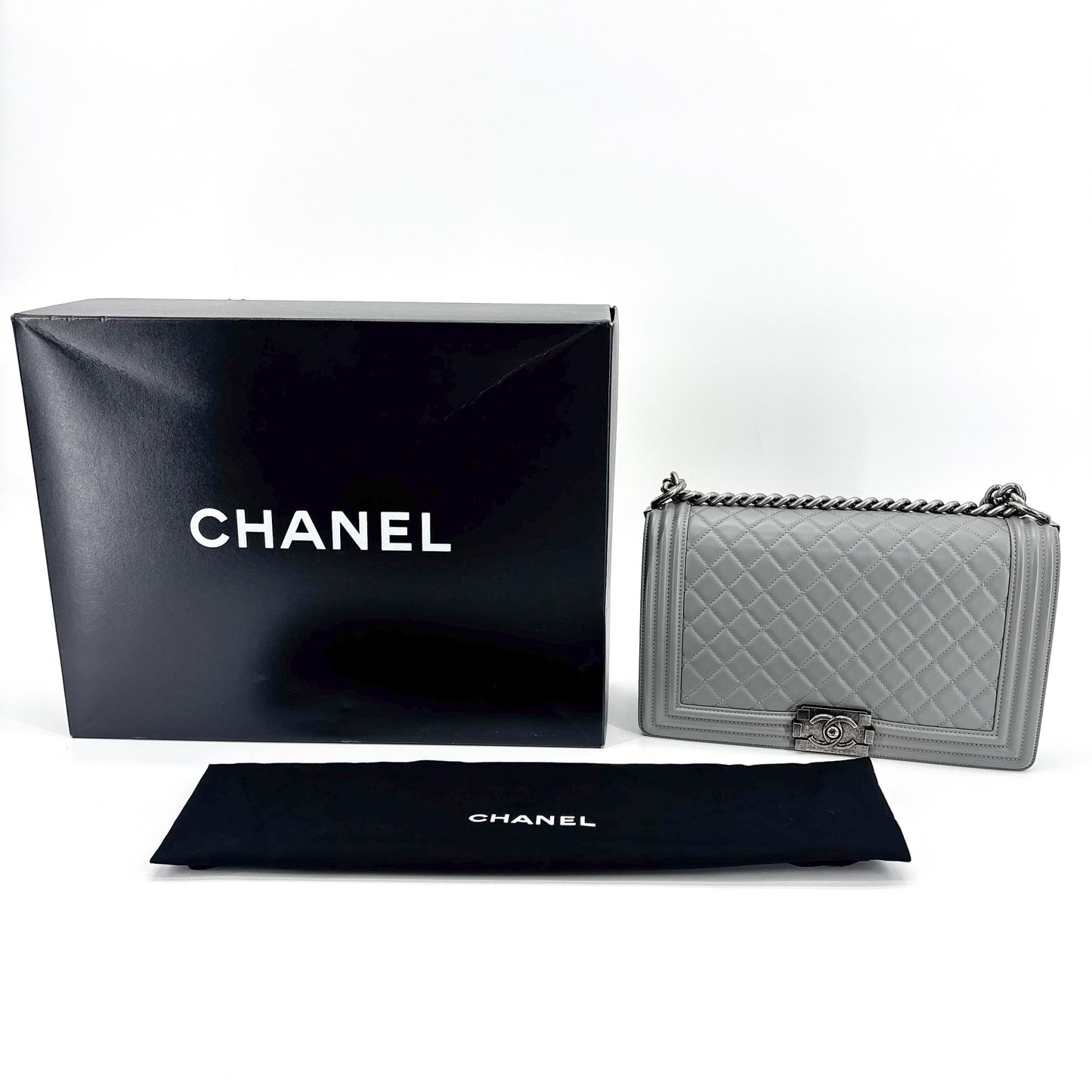 Chanel Boy Bag Medium Vintage Silver Hardware Grey