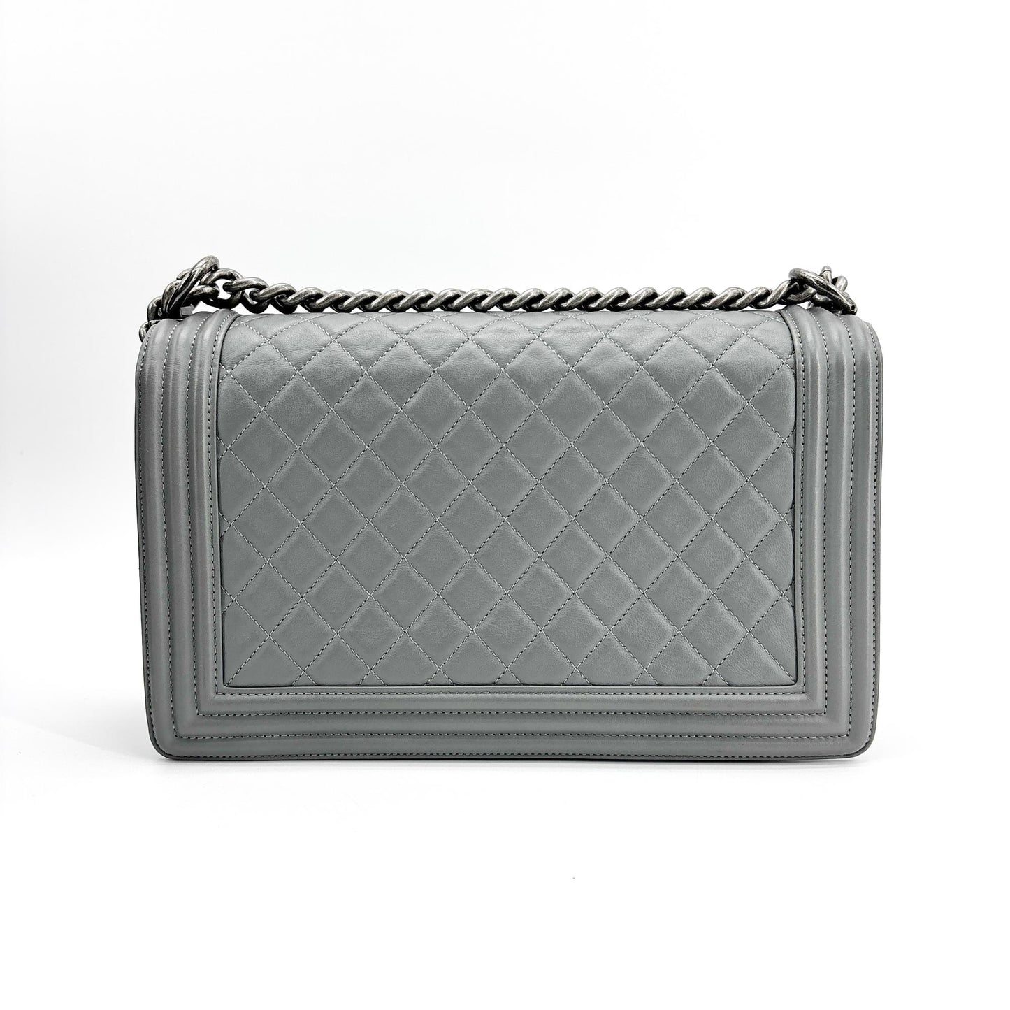 Chanel Boy Bag Medium Vintage Silver Hardware Grey