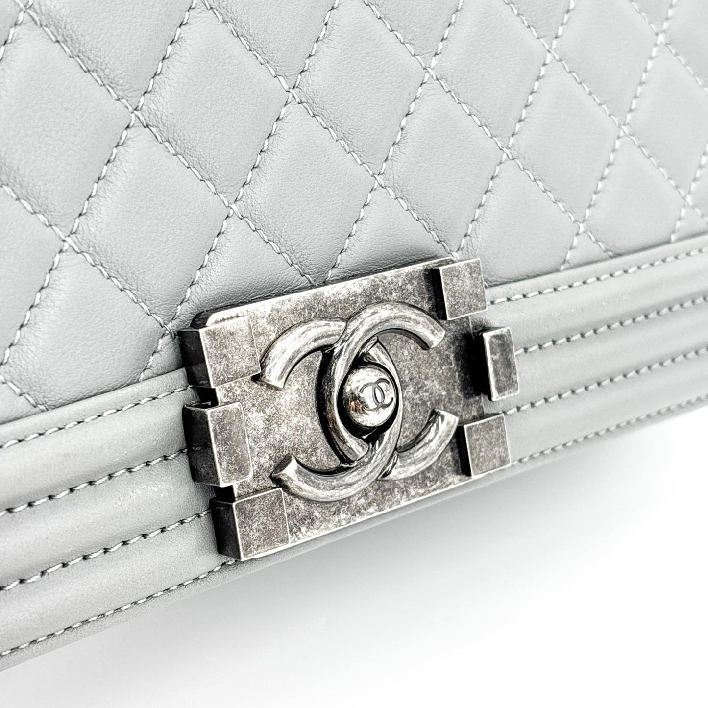 Chanel Boy Bag Medium Vintage Silver Hardware Grey