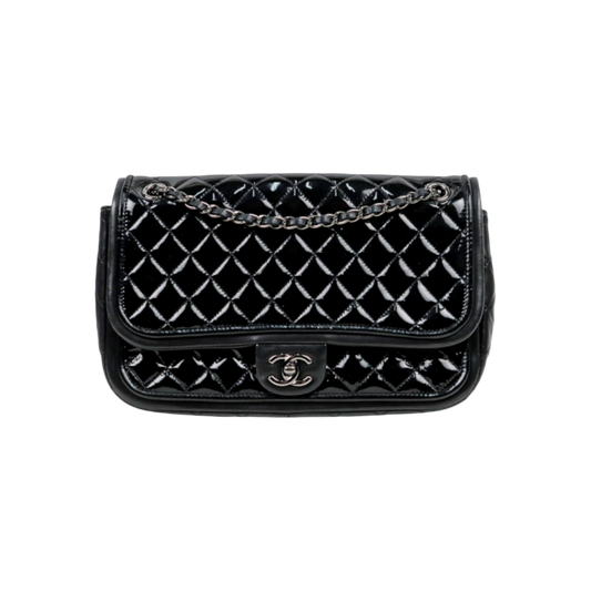 Chanel Black Faden Quilted CC Flap Chain Shoulder Bag