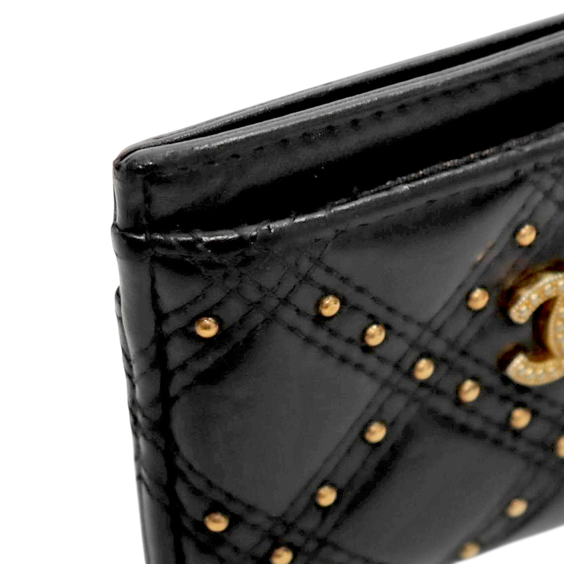 Chanel Black Stud Card Holder Wallet