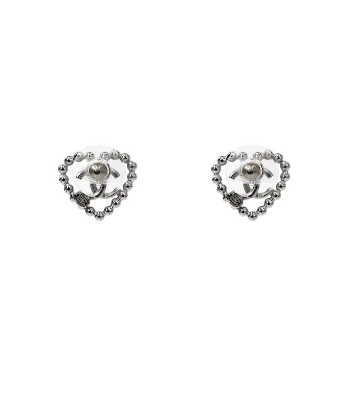 Chanel 25P Heart CC Silver Earrings