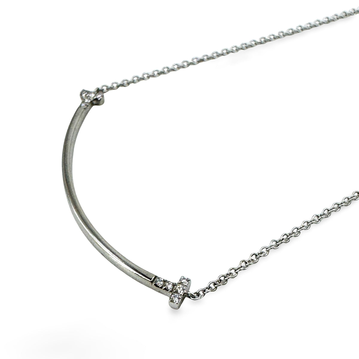 Tiffany & Co. T Smile Mini Diamond Pendant Necklace White Gold