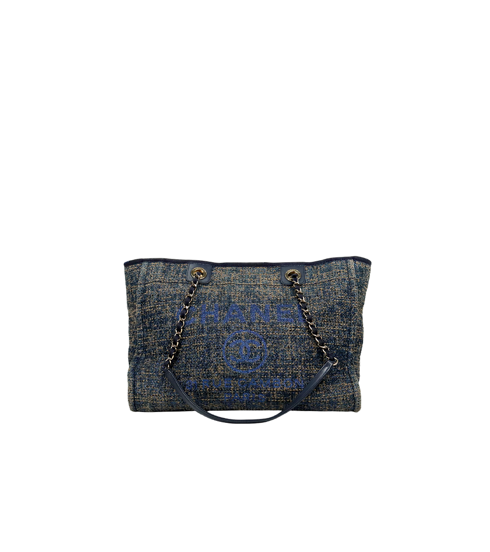 Chanel Navy Tweed Deauville Bag