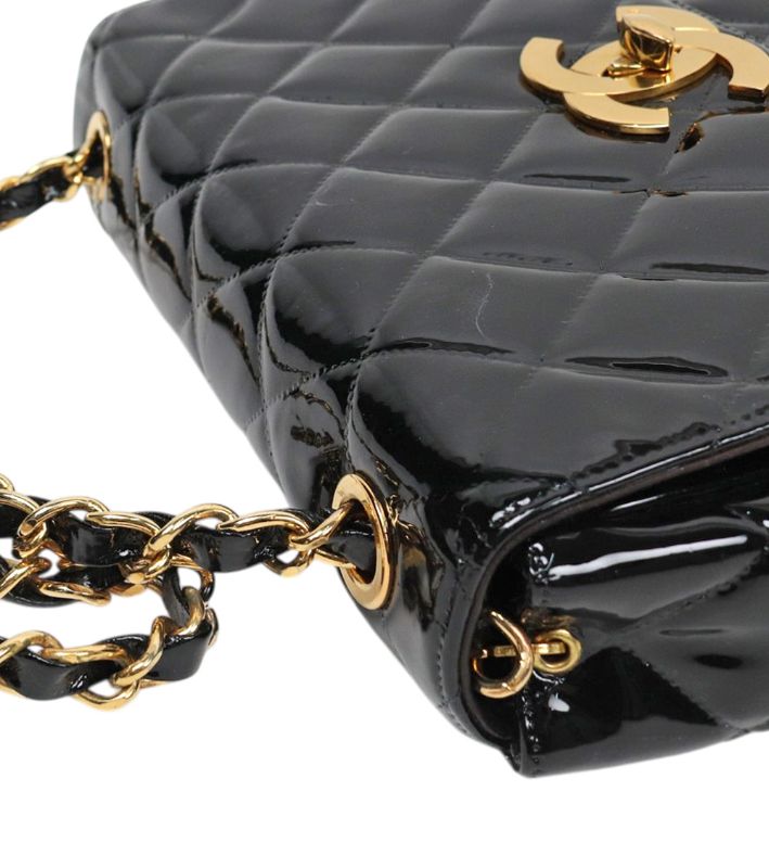 Chanel Black Patent Quilted CC Flap Chain Shoulder Bag with Flap