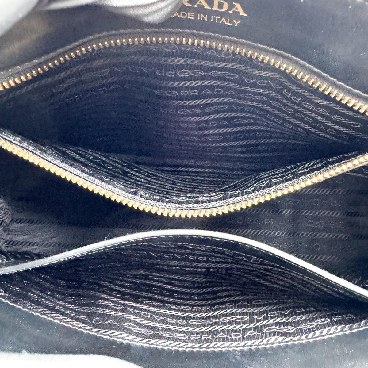 Prada Diagram Medium Leather Tote Bag Black Gold Hardware