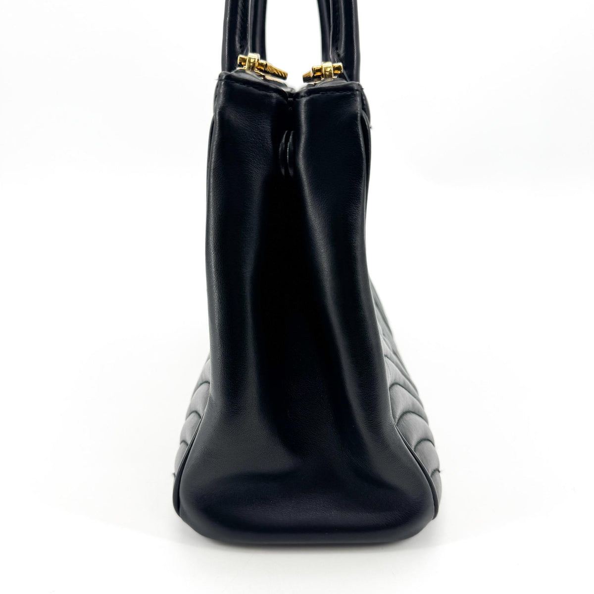 Prada Diagram Medium Leather Tote Bag Black Gold Hardware