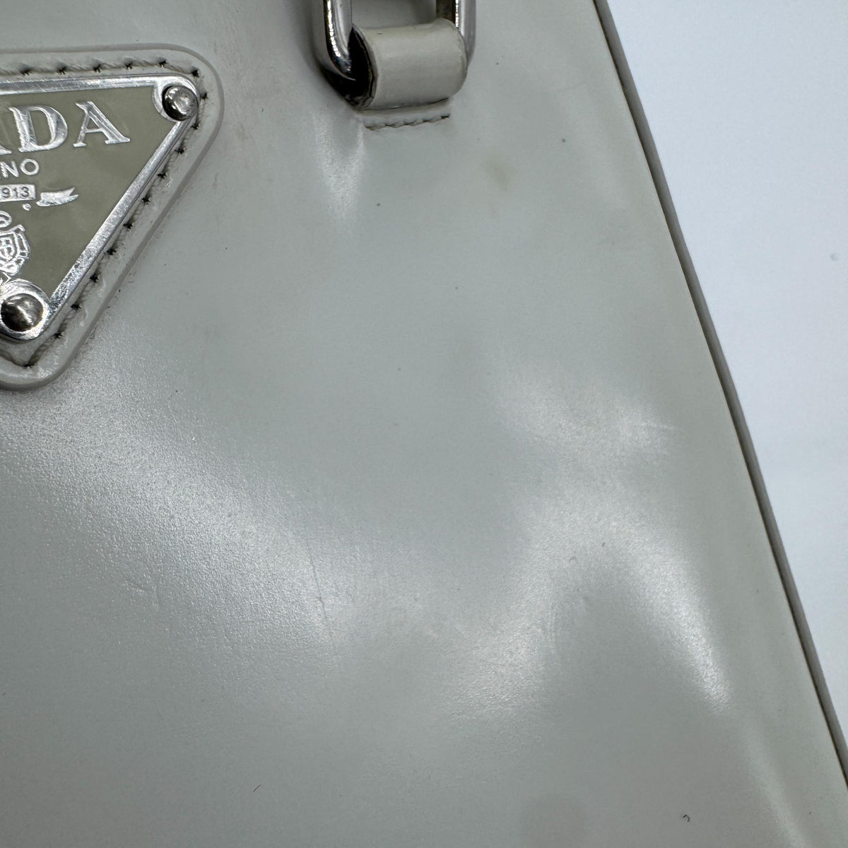 Prada Brushed Leather Mini Tote Bag White
