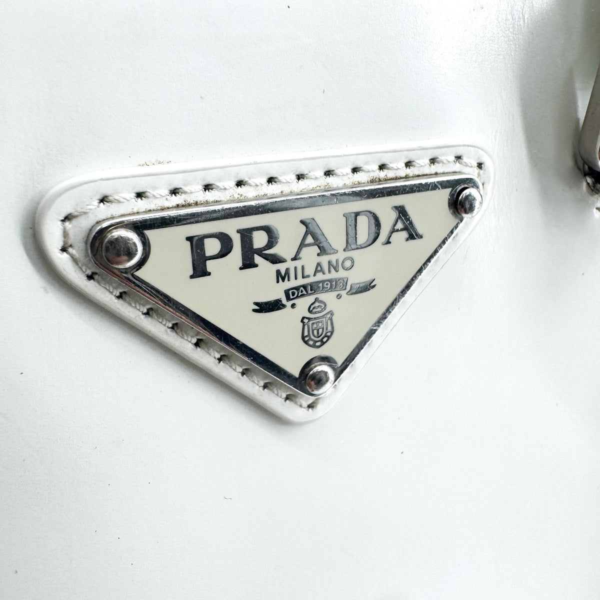 Prada Brushed Leather Mini Tote Bag White
