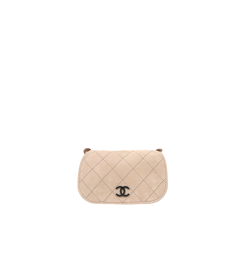 Chanel Beige Suede Quilted CC Flap Shoulder Bag in Suede