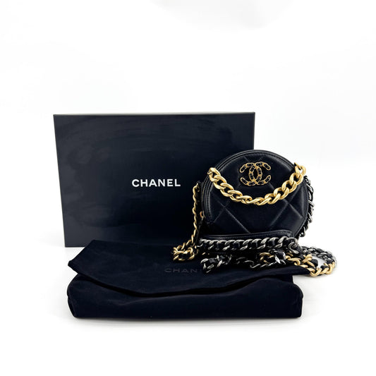 Chanel 19 Round Chain Bag Black Lambskin