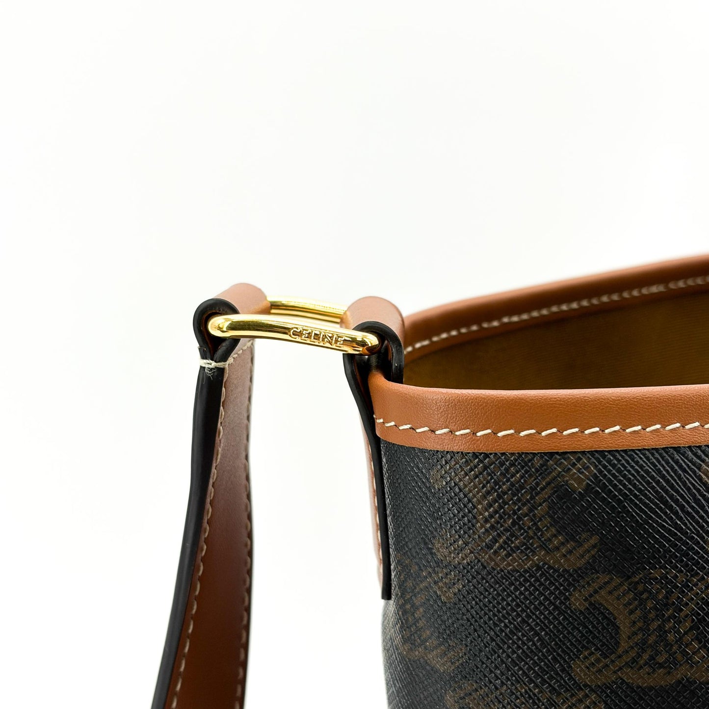 Celine Triomphe Canvas Medium Bucket Bag Tan