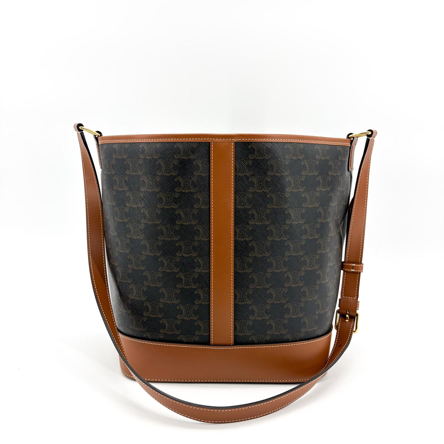 Celine Triomphe Canvas Medium Bucket Bag Tan
