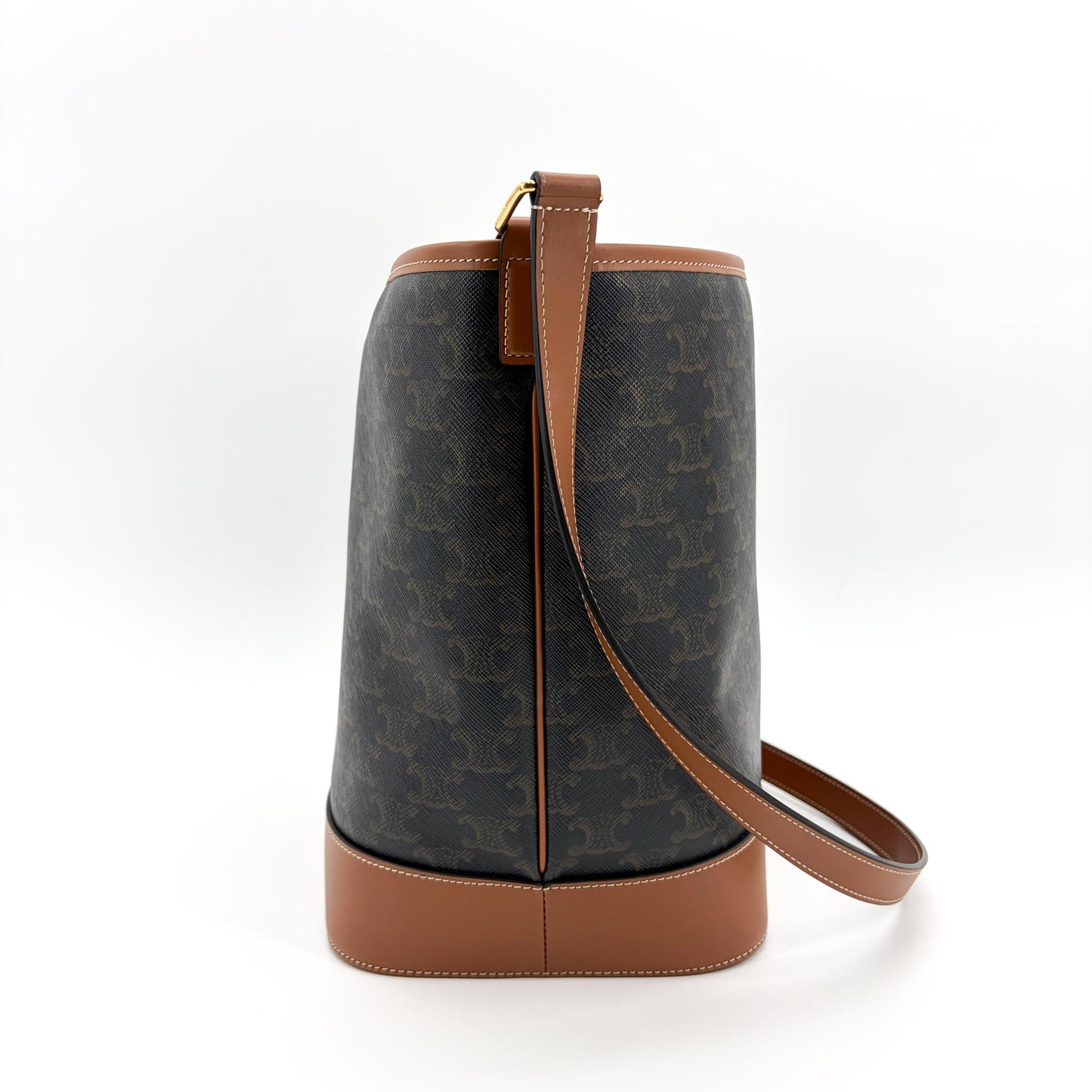 Celine Triomphe Canvas Medium Bucket Bag Tan