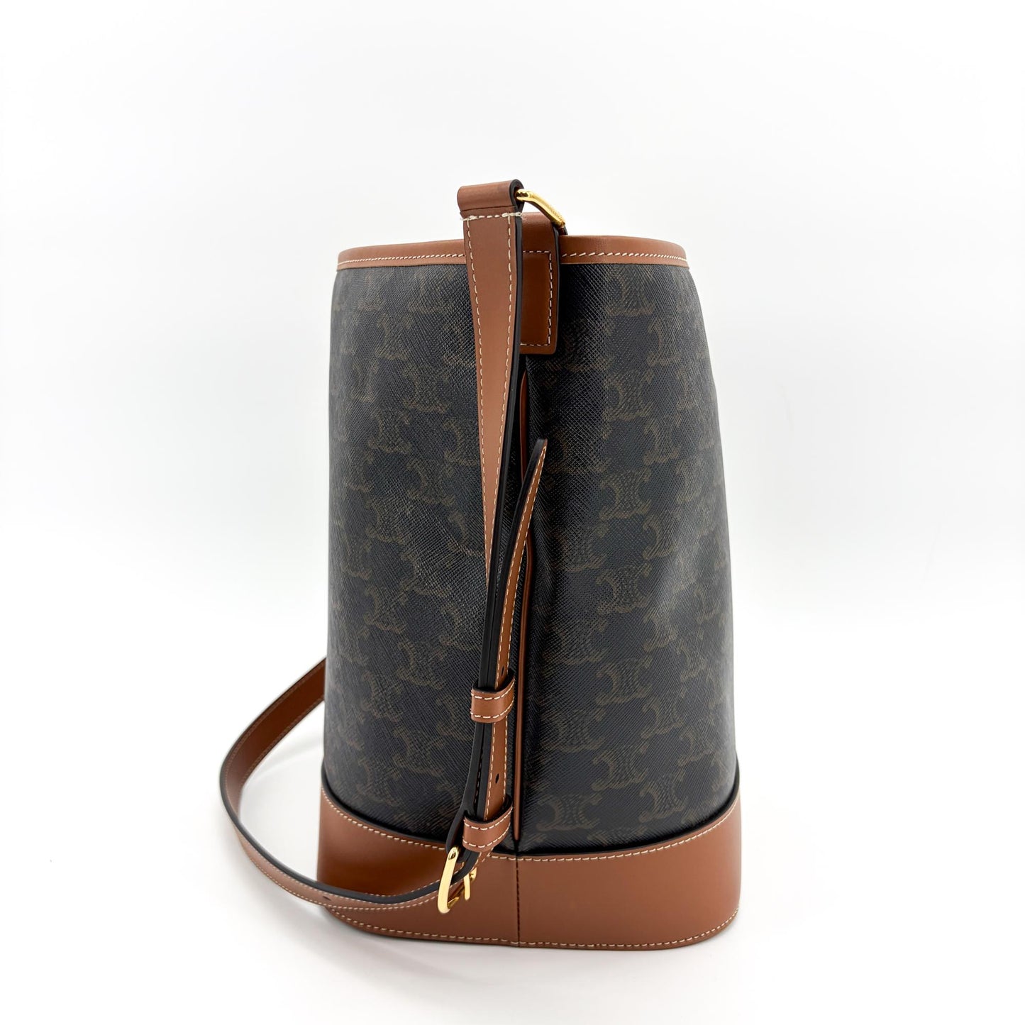 Celine Triomphe Canvas Medium Bucket Bag Tan
