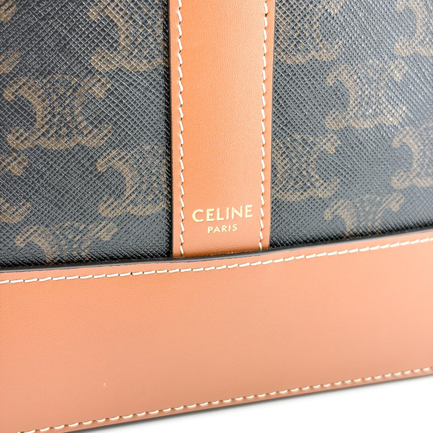 Celine Triomphe Canvas Medium Bucket Bag Tan